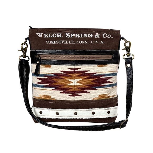 Myra Bag Handmade Welch Shoulder Bag Upcycled Canvas & Cowhide Leather - Picture 15 of 16